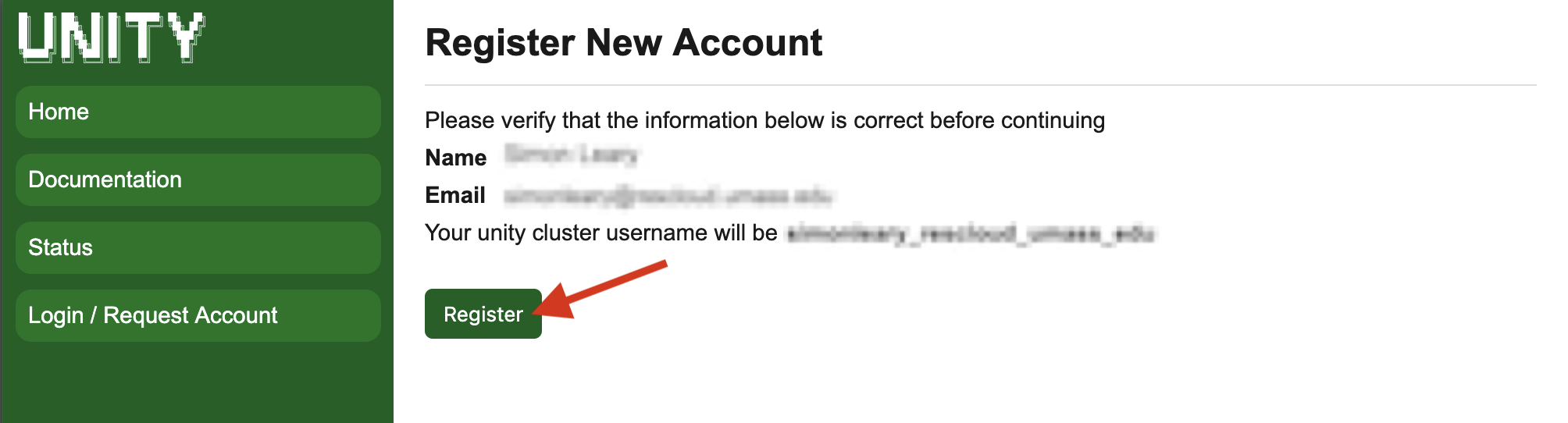 account portal register button